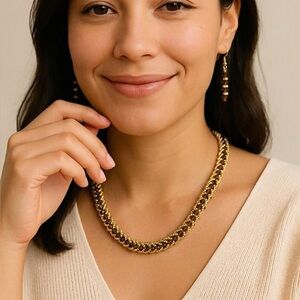 Elegant Gold and Brown Necklace and Earring Set